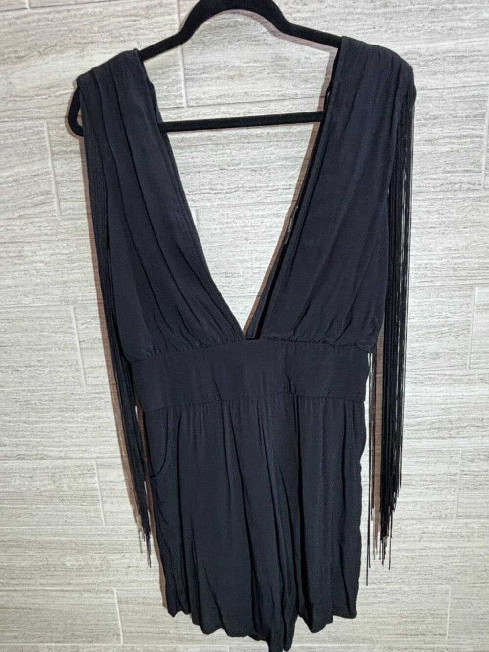 Gilbert Women’s Black Fringe Halter Open Back Romper